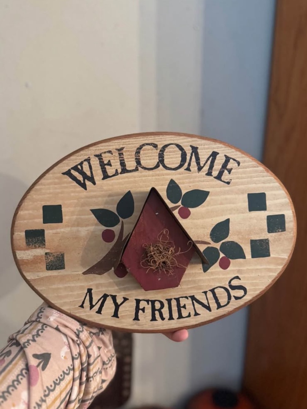 Welcome my friends granny core bird house wall hanging